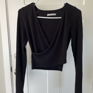 Abercrombie black wrap long-sleeve crop shirt